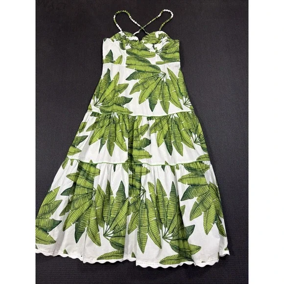New‎ FARM RIO Off-White Palm Fan Midi Dress Size Large Cotton Sundress - Picture 6 of 13